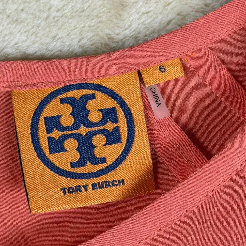 Tory Burch 100% Silk Top Women's Size‎ 6 Coral Pink Short Sleeve Blouse